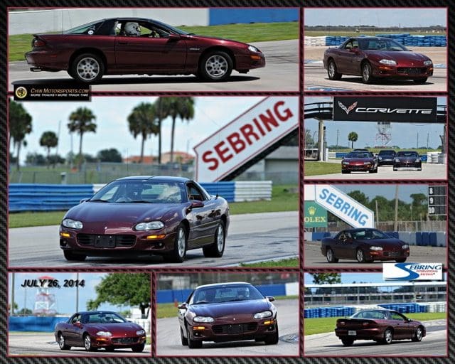A collage of amateur car racing pictures on a track.