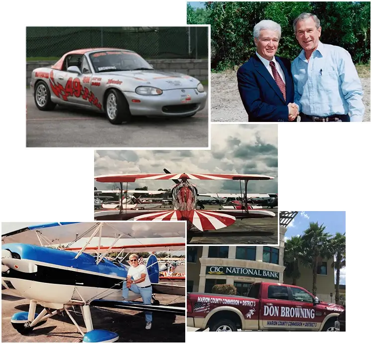 A collage of pictures featuring a man with a plane and a car, created by fine art artists.
